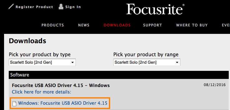 focusrite usb driver download